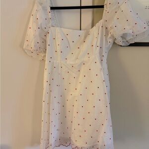 Hill House White Mini Dress with Red Dot Embroidery